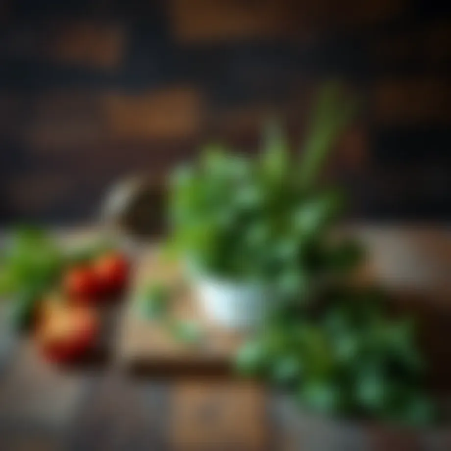 Fresh herbs displayed elegantly on a rustic wooden table