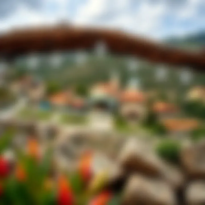 A picturesque view of natural landscapes surrounding a quaint village