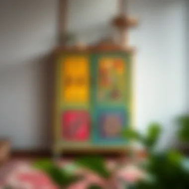 A beautifully painted wooden cabinet showcasing vibrant colors and intricate designs