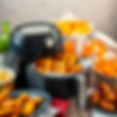 An array of delicious snacks made in an air fryer, emphasizing variety and flavor.