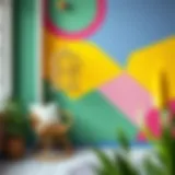 Vibrant wall painted in unique patterns
