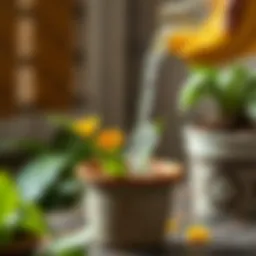 Nutrient-rich banana peel water being poured into a flower pot