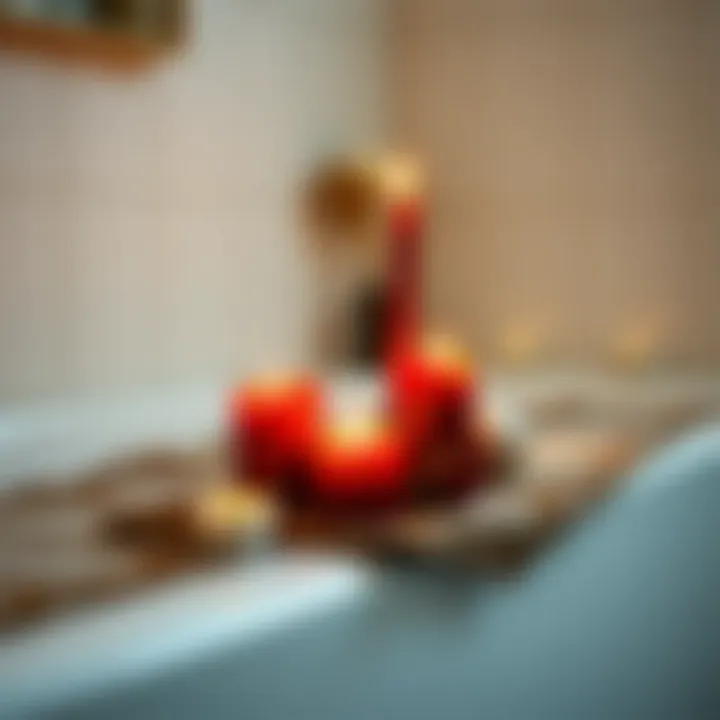 Creative candle arrangement on a bathtub edge
