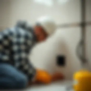 Precision in Tile Application Worker carefully placing tiles