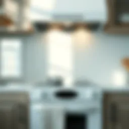 A pristine white glass stove reflecting natural light.