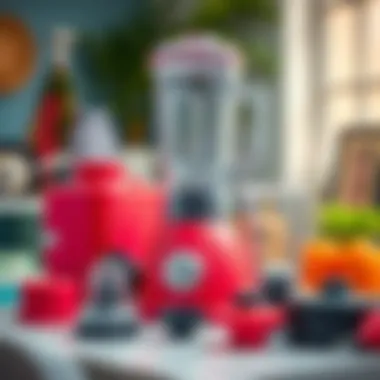 Various attachments of a blender set arranged neatly