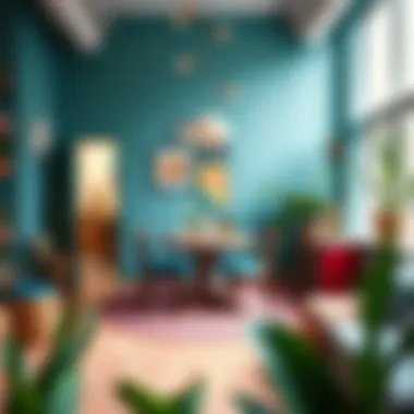 Artistic bohemian dining area with vibrant colors