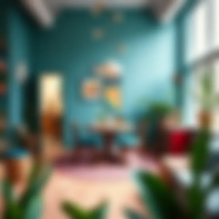 Artistic bohemian dining area with vibrant colors