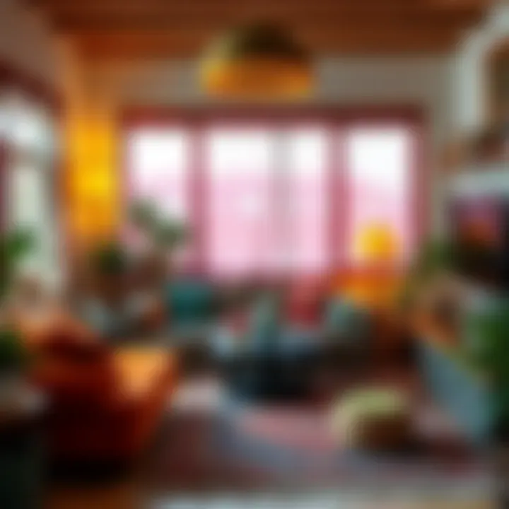 Vibrant bohemian living room with eclectic furniture