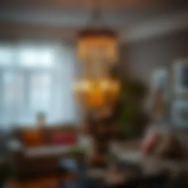 A beautifully designed DIY chandelier in a cozy room