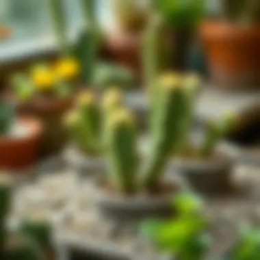 Cactus cuttings placed in a nurturing environment