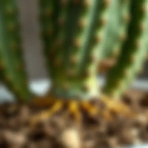 Healthy cactus roots emerging from soil