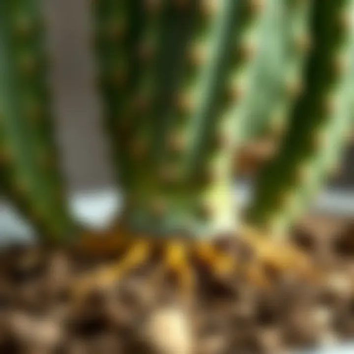 Healthy cactus roots emerging from soil