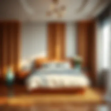 Cozy bedroom with complementary colors to walnut