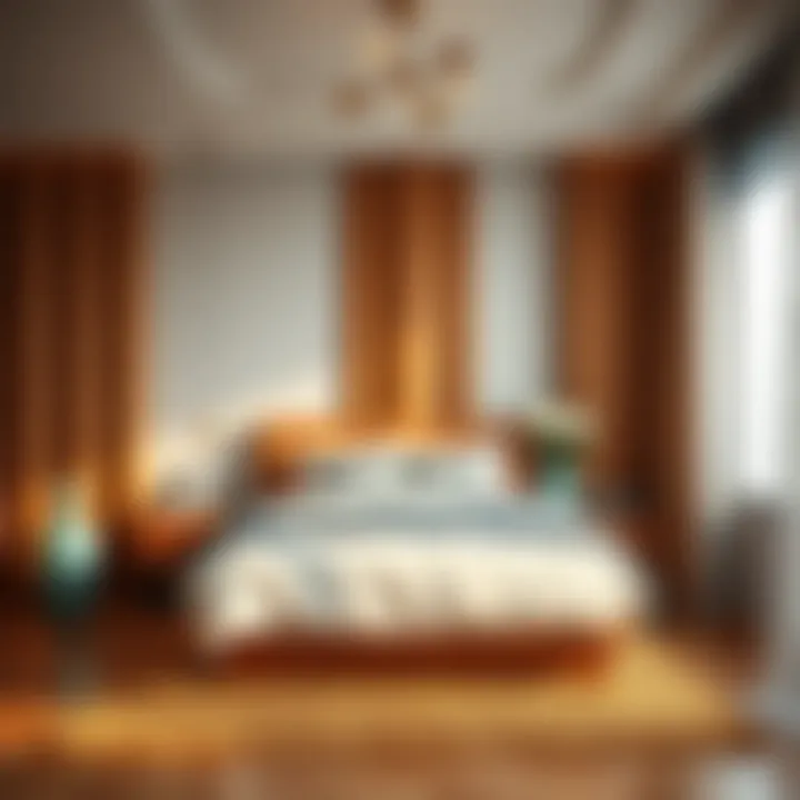 Cozy bedroom with complementary colors to walnut