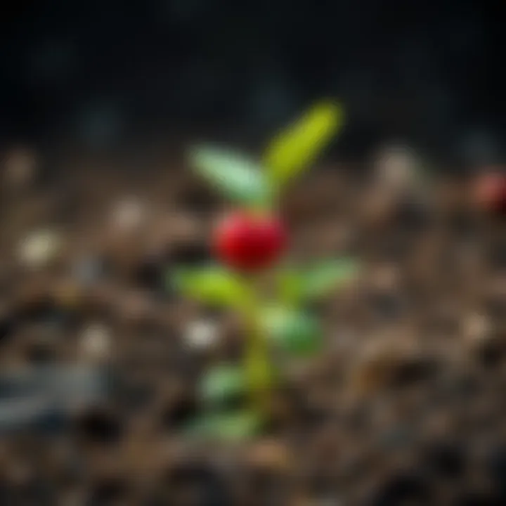 Healthy cherry sapling emerging from soil