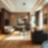 Elegant living room featuring coffee color accents