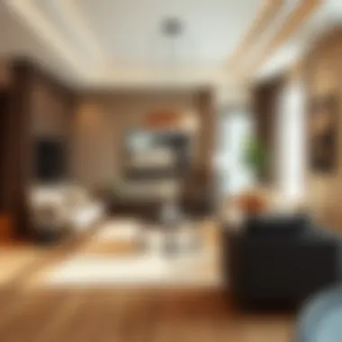 Elegant living room featuring coffee color accents