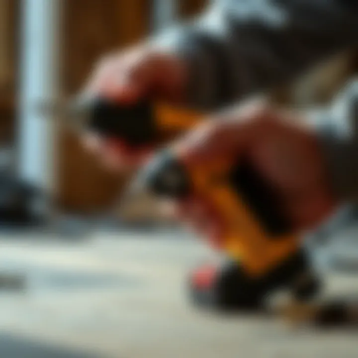 Close-up of a cordless screwdriver in action