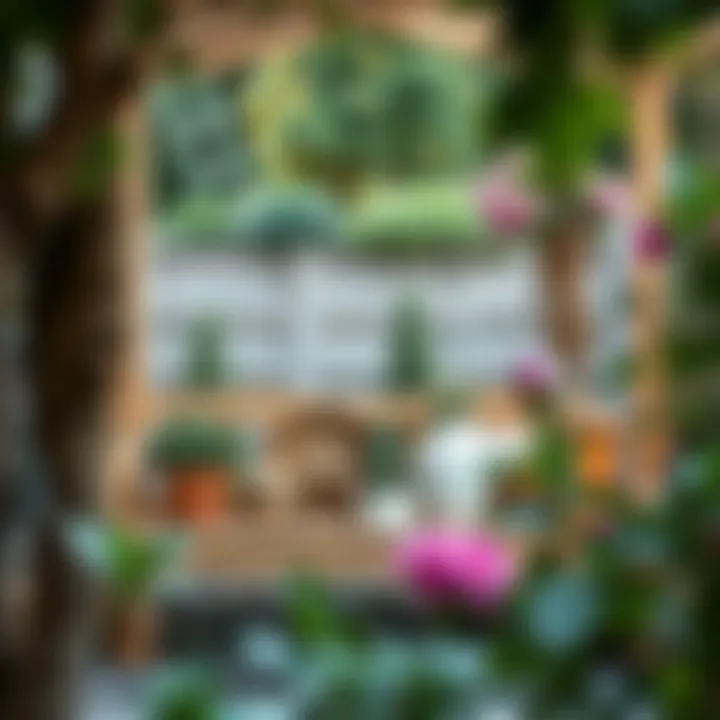 A cozy garden space featuring a swing and decorative elements