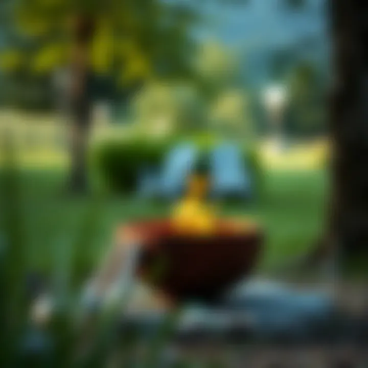 Artistic Fire Bowl in Nature An artistic fire bowl placed in a serene outdoor setting