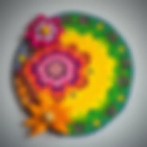 Colorful patterns created on a painted circle