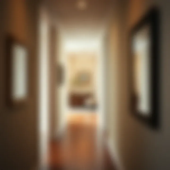 Enhancing Space with Mirrors Creative use of mirrors to enhance the perception of space in a narrow hallway