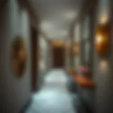 Elegant narrow corridor with stylish wall art and clever lighting