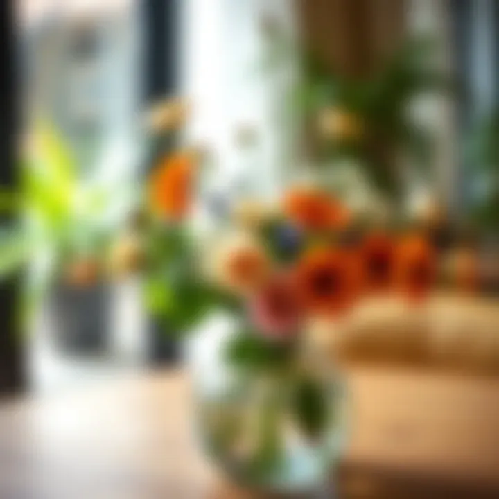 An artistic arrangement of flowers in a decorative vase, enhancing interior aesthetics.