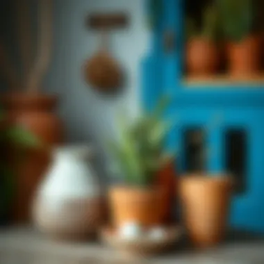 Stylish arrangement of handmade decorative pots