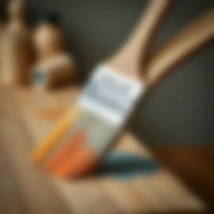 Close-up of paintbrush applying color to wood.