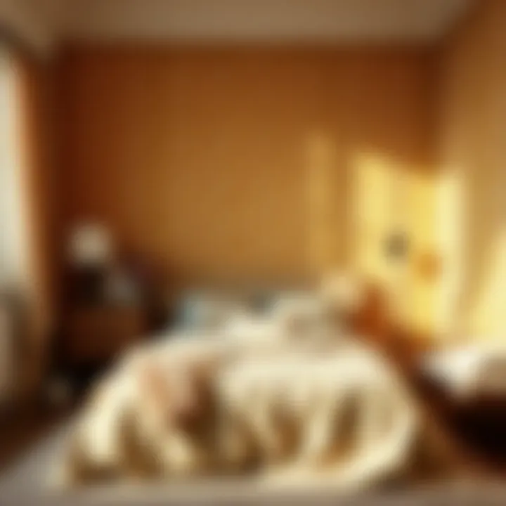 Cozy bedroom adorned with textured wallpaper