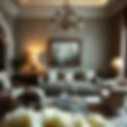 Elegant living room with floral wallpaper