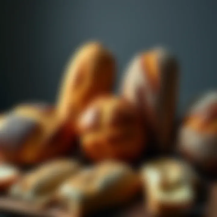 Various types of bread arranged for comparison