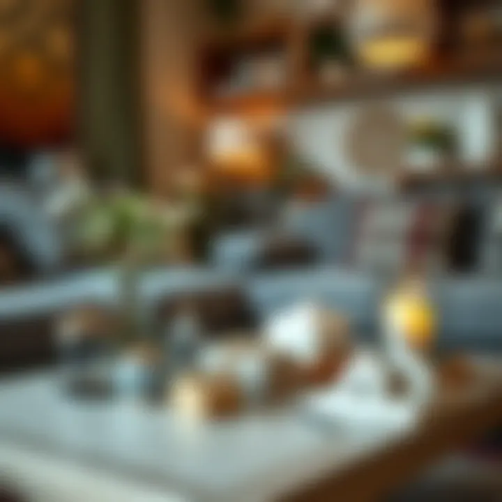 A cozy living room with unique home gifts displayed on a coffee table