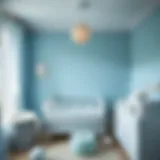 A serene nursery painted in soft blue tones