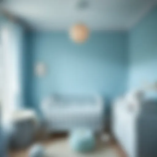 A serene nursery painted in soft blue tones