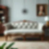 Elegant reupholstered vintage sofa showcasing fabric texture