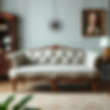 Elegant reupholstered vintage sofa showcasing fabric texture