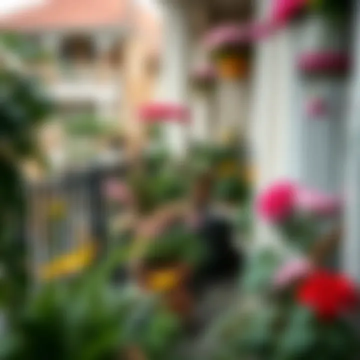 A serene balcony garden with various flowers