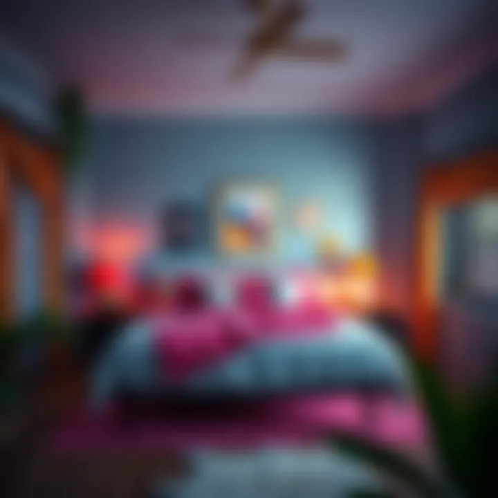 Vibrant bedroom design with artistic elements