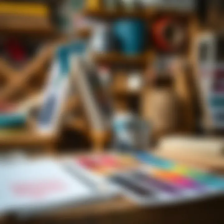 Creative workspace with painting supplies and color palettes