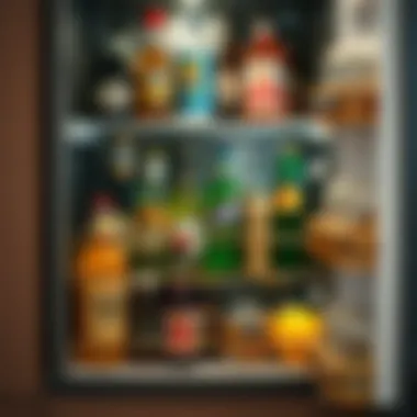 Well-organized mini bar with assorted beverages