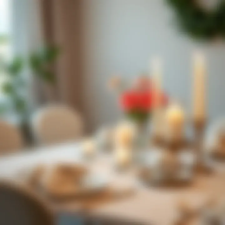 Elegant minimalist birthday table setting with candles and flowers.