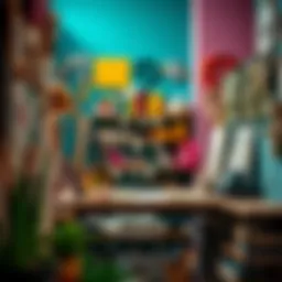 Creative workspace with colorful materials