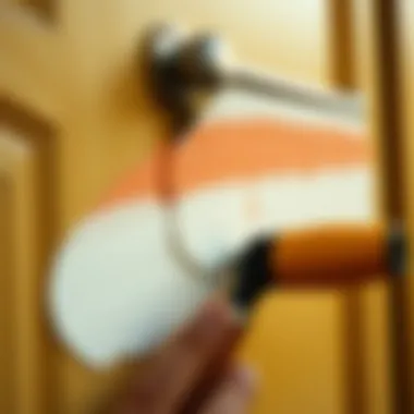 A close-up view of paint application technique on the door.