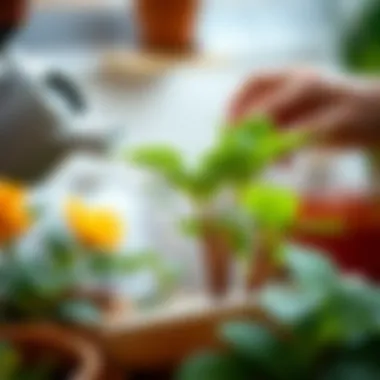 Close-up of watering a plant