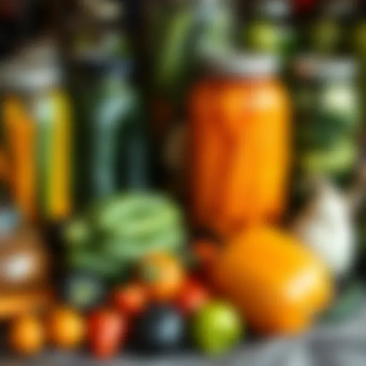 A display of fresh vegetables ready for canning