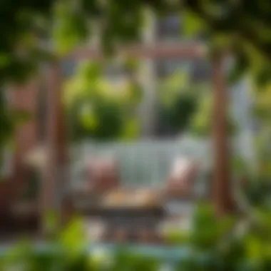 A beautifully designed garden swing set surrounded by greenery