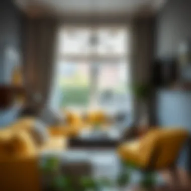 Cozy reading nook with a combination of grey and yellow furnishings